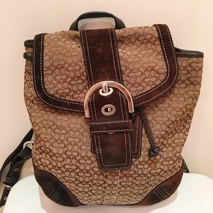 Genuine Brown Coach Backpack with Leather Trim